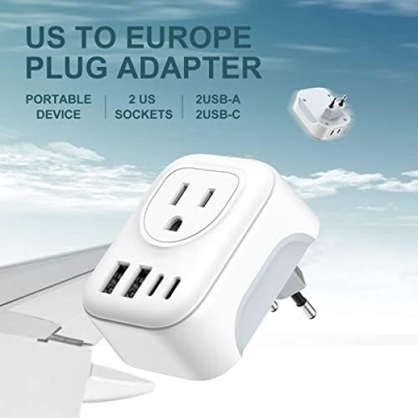 International Travel Adapter, Europe Travel Adapter with USB, Universal Travel - Image 2