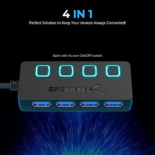 Sabrent 4-Port USB Hub, USB 3.0 Fast Data Hub with Individual LED Power - Image 8