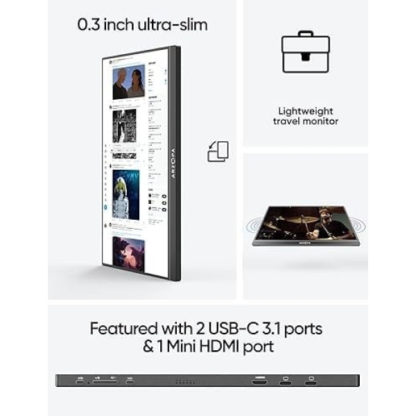ARZOPA Portable Monitor, 15.6'' 1080P FHD Laptop Monitor USB C HDMI Computer - Image 7