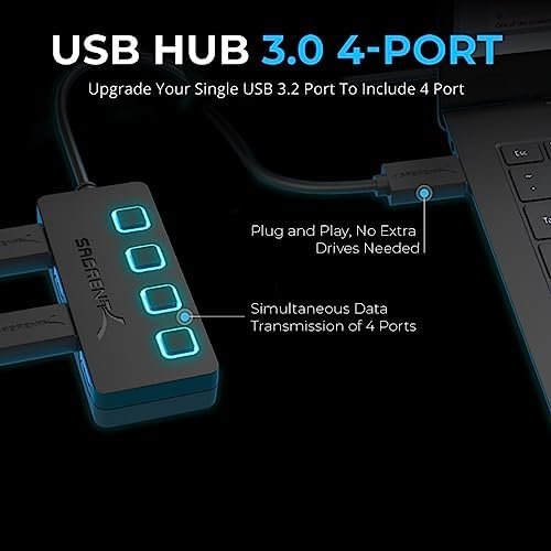 Sabrent 4-Port USB Hub, USB 3.0 Fast Data Hub with Individual LED Power - Image 3