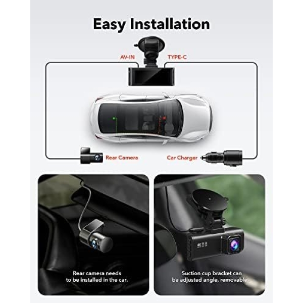 REDTIGER Dash Cam Front Rear, 4K/2.5K Full HD Dash Camera for Cars, Free 32GB - Image 8