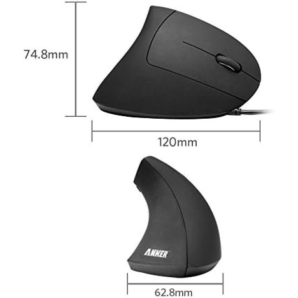 Anker® Vertical Ergonomic Optical Mouse, Wired, USB, 5 Buttons - Black - Image 6