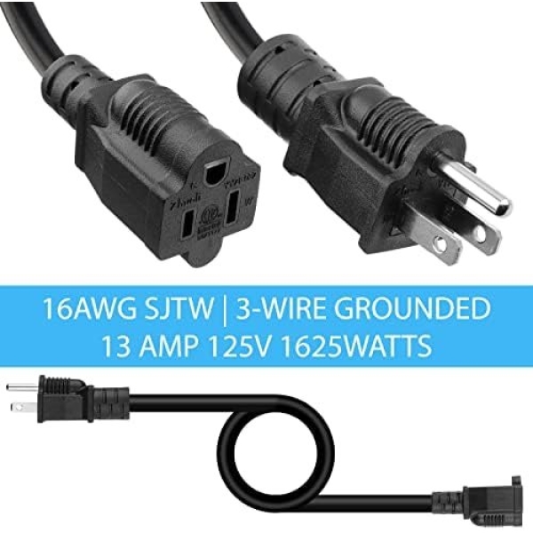 Kasonic 3 Feet Outdoor Extension Cord, ETL Listed, SJTW 16AWG/13A 3 Prong - Image 2