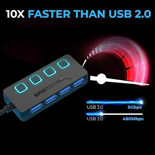 Sabrent 4-Port USB Hub, USB 3.0 Fast Data Hub with Individual LED Power - Image 5