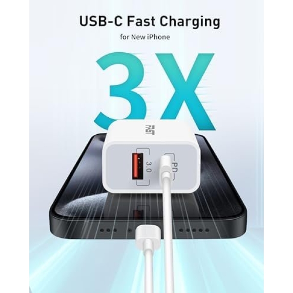 USB C Charger Block Fast Charging, 20W 3-Pack Dual Port PD Plug Power Adapter - Image 2