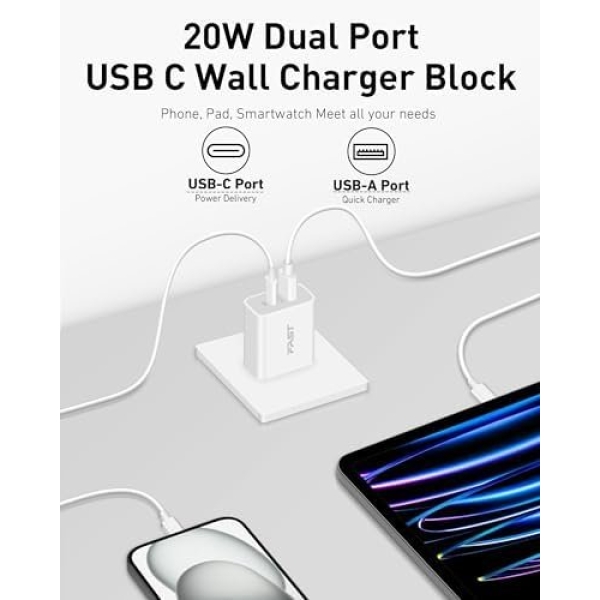 USB C Charger Block Fast Charging, 20W 3-Pack Dual Port PD Plug Power Adapter - Image 3