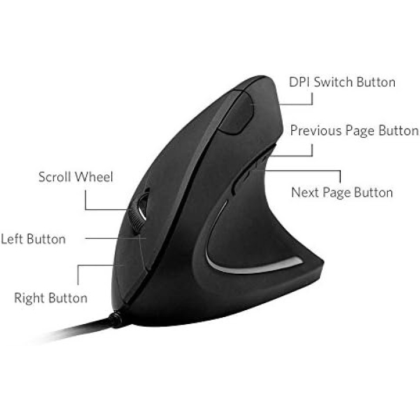 Anker® Vertical Ergonomic Optical Mouse, Wired, USB, 5 Buttons - Black - Image 7