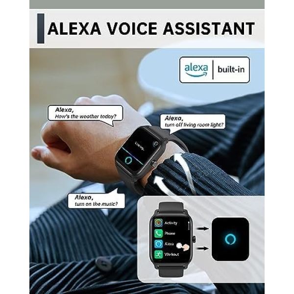 Smart Watch for Men Women, Answer Make Call, Alexa Built-in, 1.8" Touch Screen - Image 3