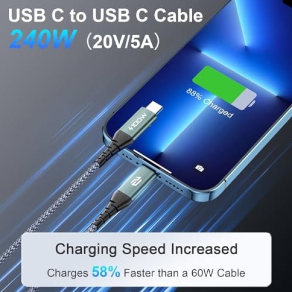 Naoeleii USB C to USB C Cable,100W Usbc to Usbc C Charger Cable Fast Charging - Image 2