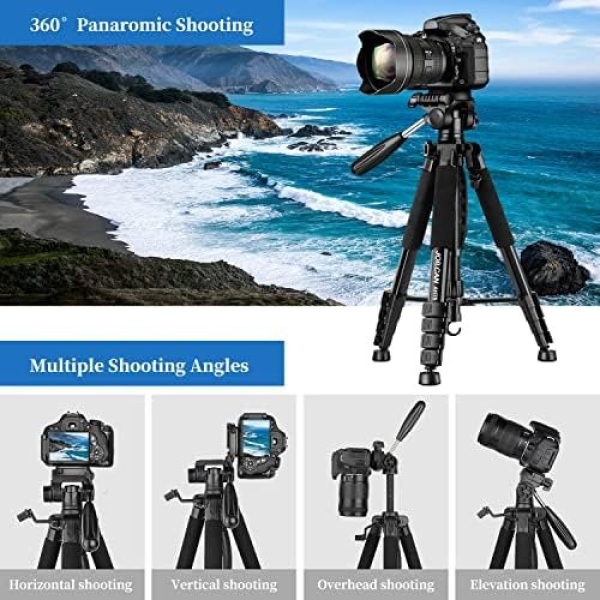 Tripod Camera Tripods, 74" Tripod for Camera Cell Phone Video Photography, Heavy - Image 5