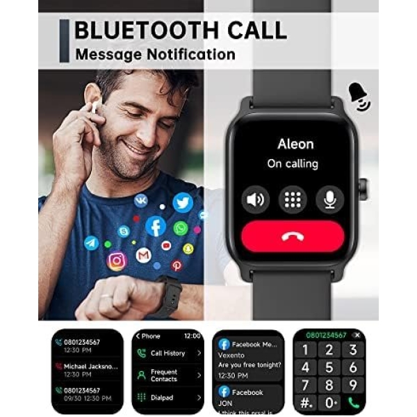 Smart Watch for Men Women, Answer Make Call, Alexa Built-in, 1.8" Touch Screen - Image 2