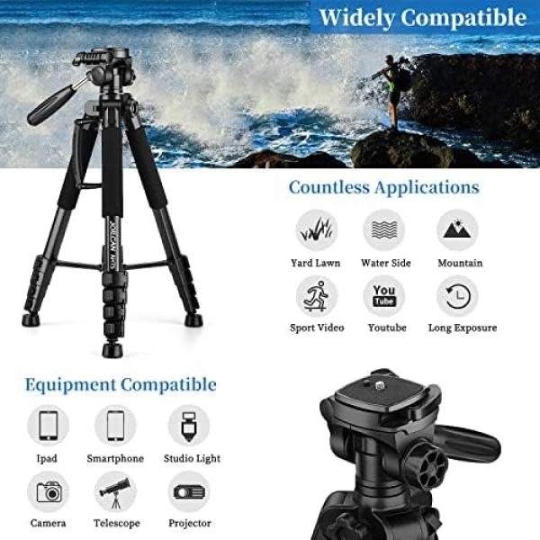 Tripod Camera Tripods, 74" Tripod for Camera Cell Phone Video Photography, Heavy - Image 4