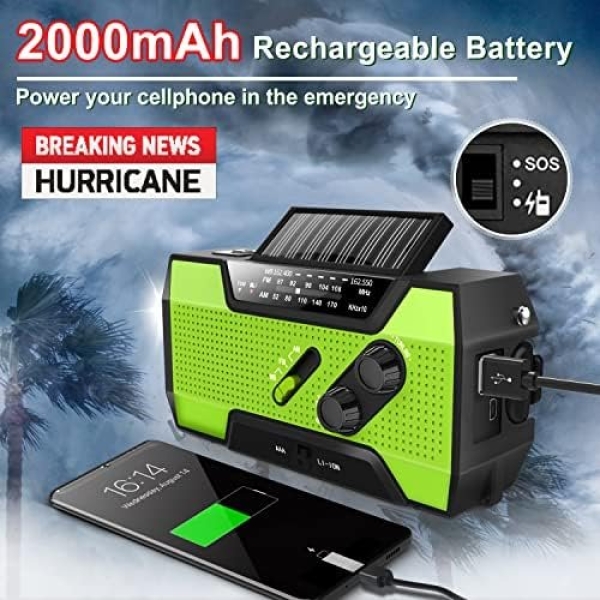 Emergency Crank Weather Radio, AM/FM/NOAA Hand Crank Portable Solar Radio - Image 3