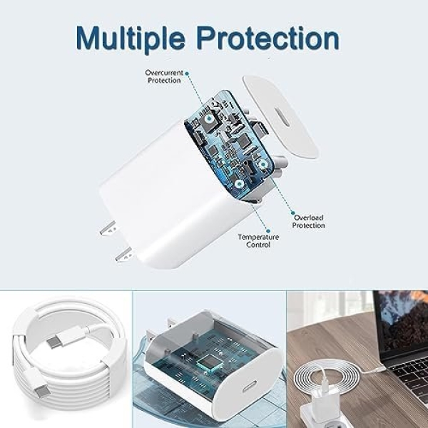 2Pack 20W USB C Charger for iPhone 15/15 Plus/15 Pro/15 Pro Max,PD Wall Charger - Image 4